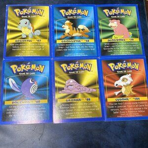 Pokémon Kellogg’s Game Tip Cards 1999 – Lot of 6 Vintage Promo